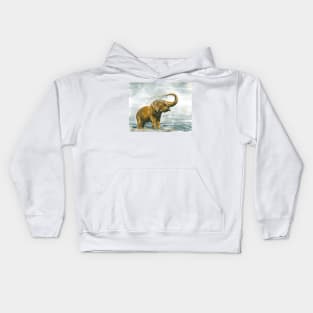 Loose Painting of a Baby Elephant Taking a Shower Kids Hoodie